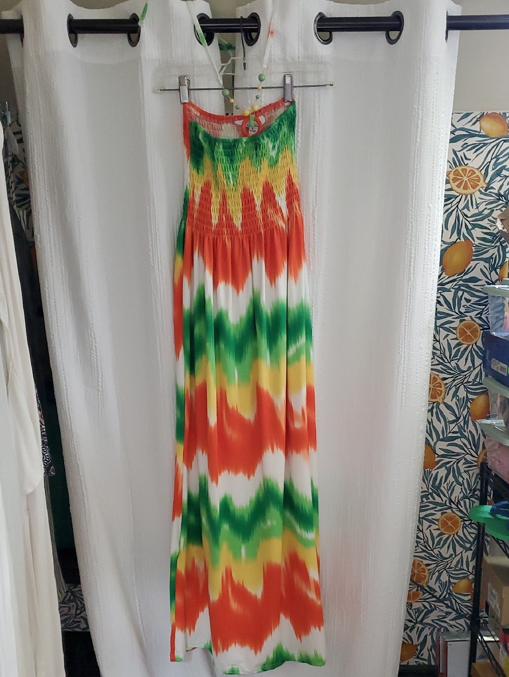 5th & Love Orange Green Yellow White Tie-Dye Maxi Dress